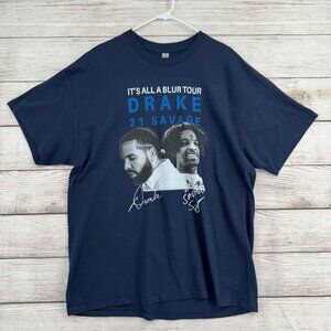 Drake x 21 Savage It's All a Blur 2023 Tour T-Shirt Adult XL Blue Concert Merch